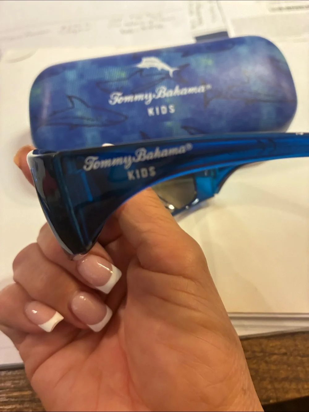 Tommy Bahama Kids Blue Sunglasses with Shark Print Case